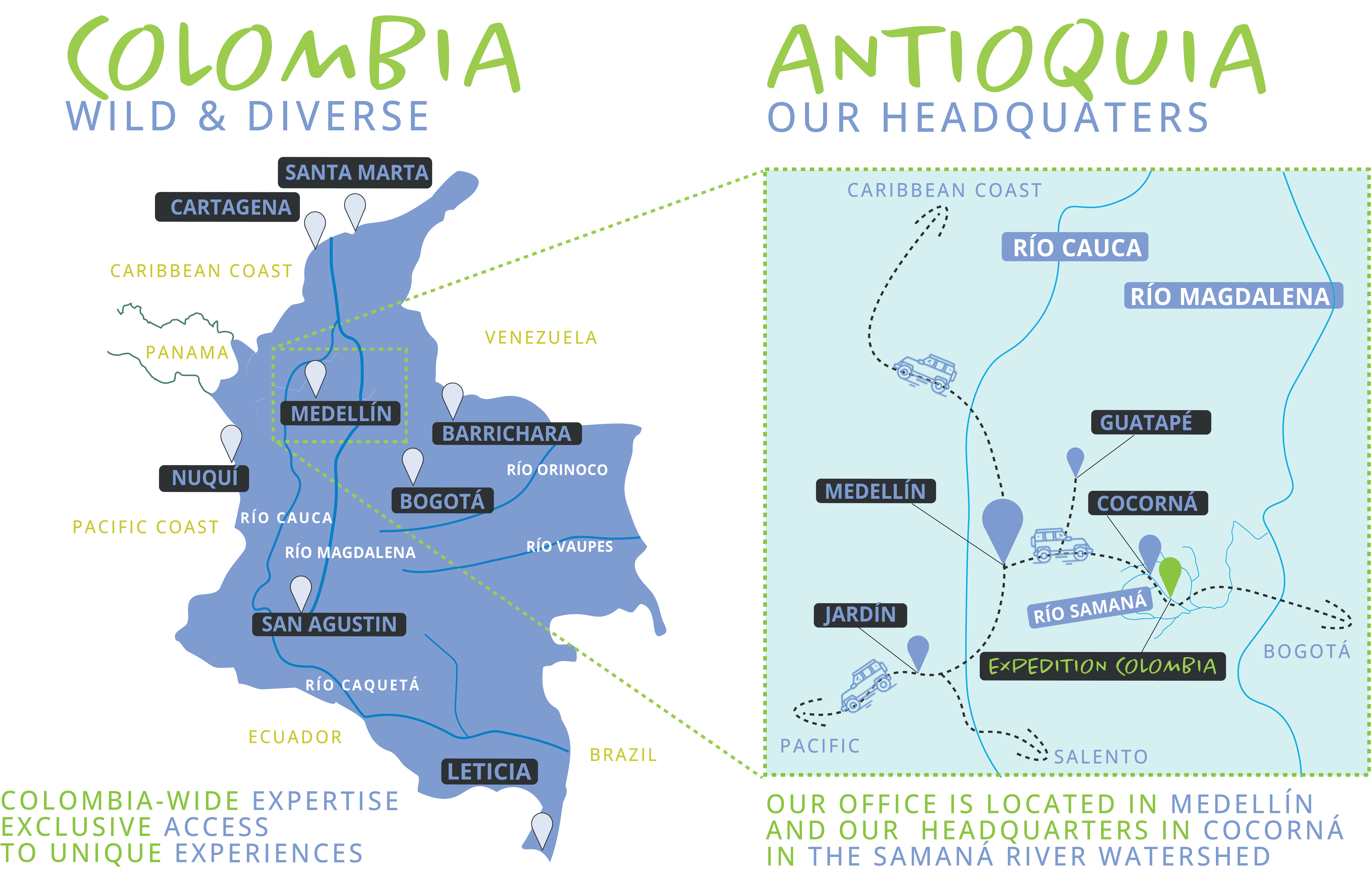Map showing Expedition Colombia office location in El Poblado, Medellín