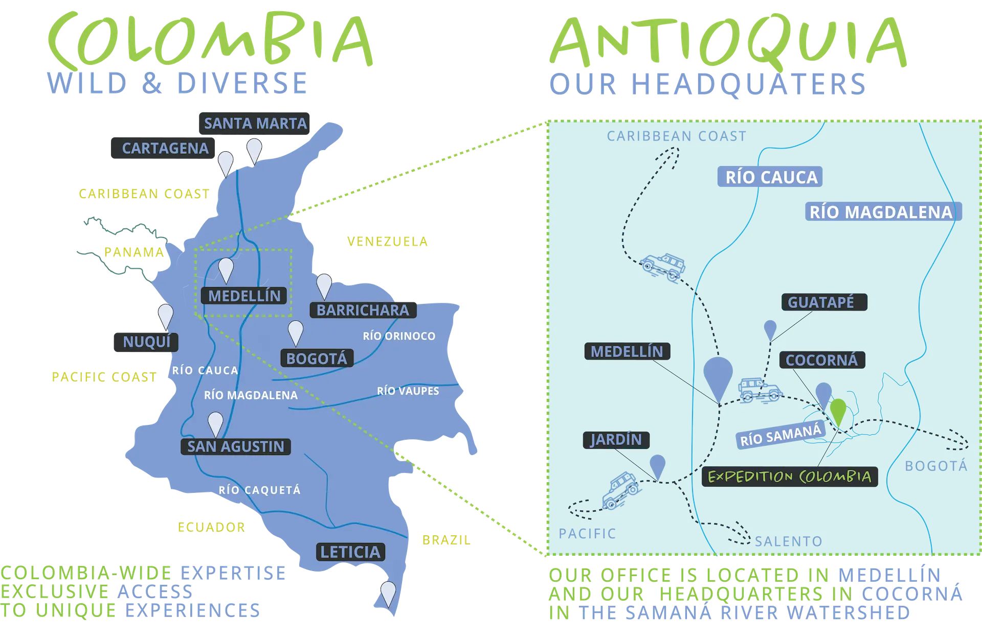 Map showing Expedition Colombia office location in El Poblado, Medellín